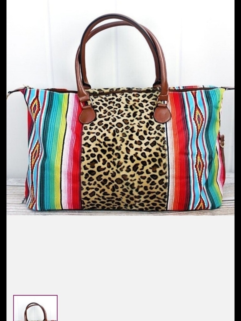 New with tags Leopard & Multi-Stripe Tote Bag with Brown Handles 25“wx15"Hx10“D